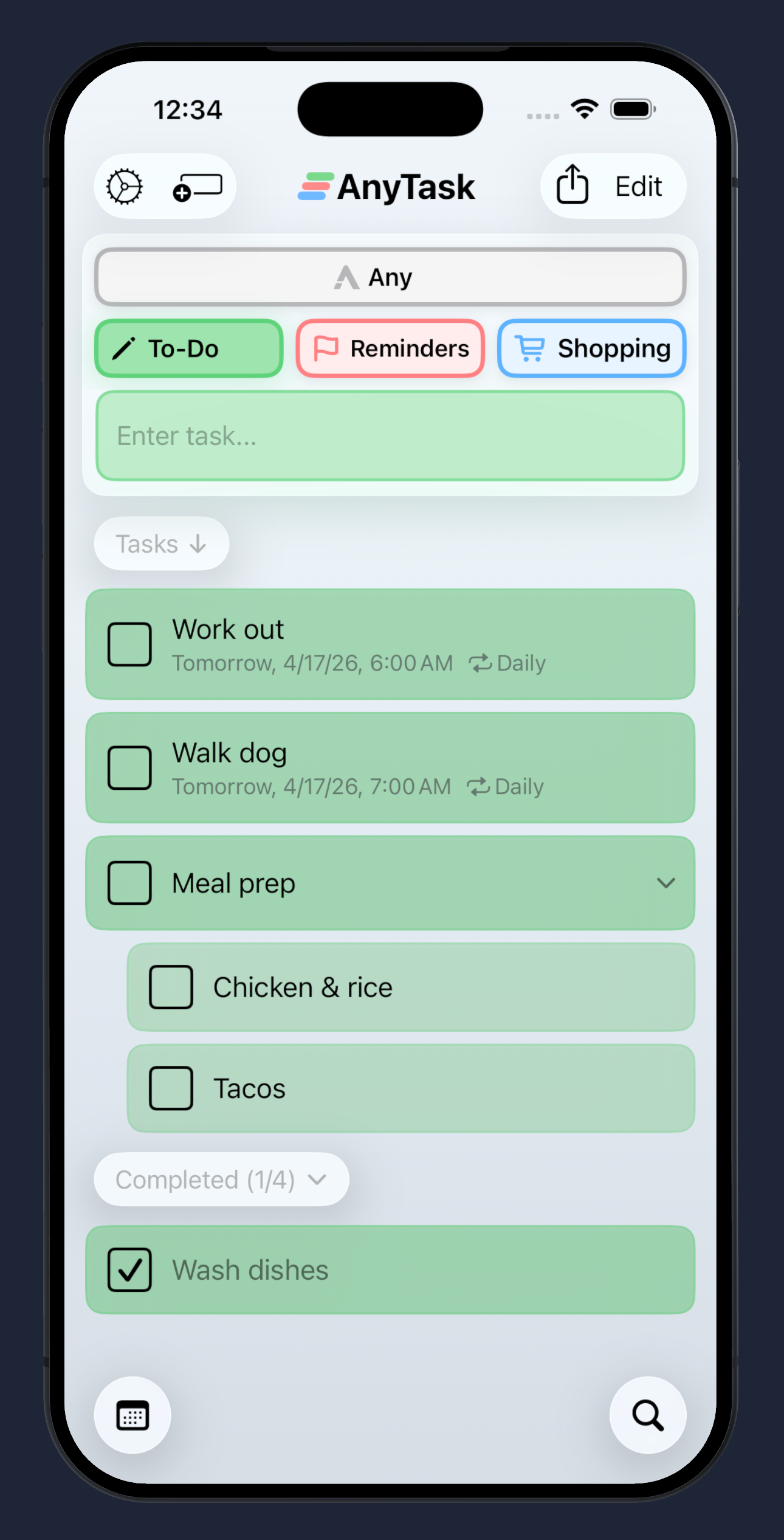 AnyTask main screen
